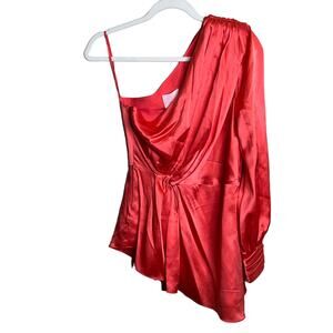 Cinq a Sept Stace One - Shoulder Silk Blouse Size Small Neon Coral NWT